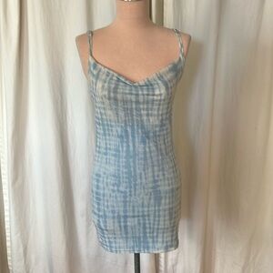 Forever 21 Mini Dress  Blue White Lined Stretch  Tye Dye Pattern